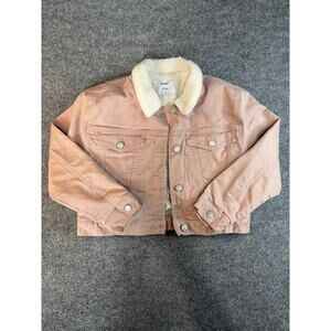 Old Navy Jacket Youth Girls Large 10/12 PINK Denim Sherpa Lined Trucker Coat